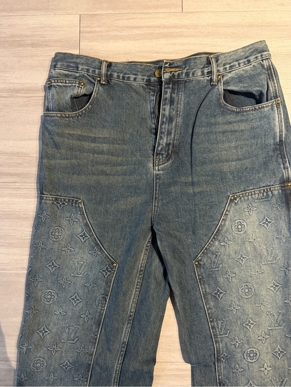 LV Embroidered Denim Carpenter STRAIGHT LEG Jeans Blue SIZE 36 - Picture 5 of 11